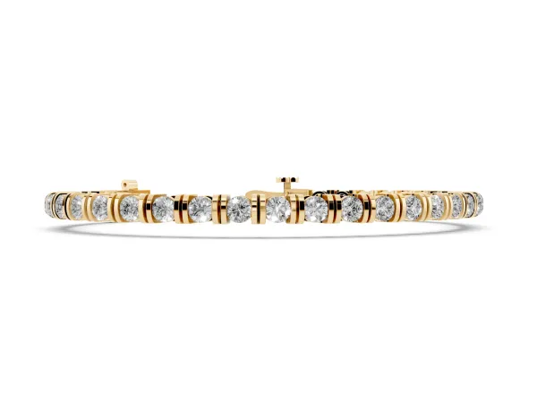 Round Brilliant Tennis Bracelet with Channel Set Stones and Box Clasp Yellow gold