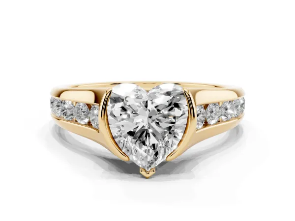 Heart Cut Solitaire Bezel-Set Diamond Ring with Channel-Set Band Yellow gold