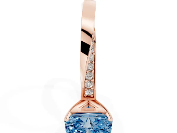 Fancy Blue Radiant Cut Diamond Engagement Ring with Side Stone Accents and Four-Prong Setting Rose gold