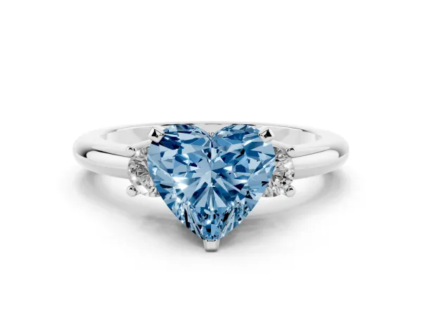 Fancy Blue Three-Stone Heart Cut Cut Diamond Solitaire with Prong Setting and Classic Band Platinum