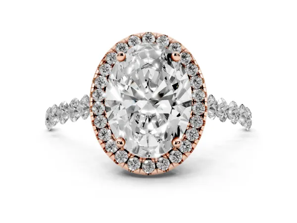 Oval Cut Halo Pavé Diamond Engagement Ring with Four-Prong Setting Rose gold