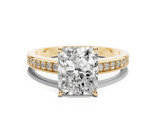 Radiant Cut Solitaire Pavé Band Prong Setting Ring Yellow gold