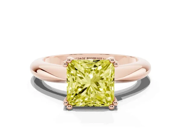 Fancy Yellow Princess Cut Cut Solitaire Engagement Ring with Tapered Band and Four-Prong Setting Rose gold
