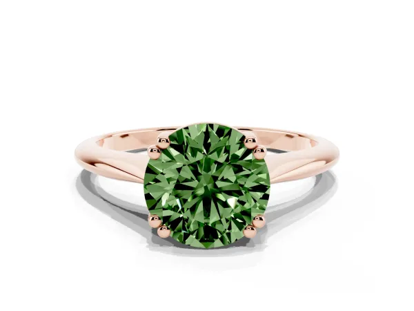 Fancy Green Round Cut Solitaire Diamond Ring with Six-Prong Setting and Classic Band Rose gold