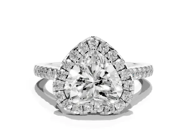 Heart Cut Halo Pave Diamond Engagement Ring with Four-Prong Setting White gold