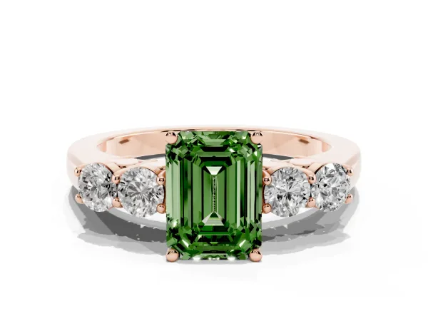 Fancy Green Emerald Cut Cut Diamond Five-Stone Prong Set White Gold Ring Rose gold