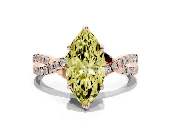 Fancy Yellow Marquise Cut Solitaire Twist Pave Diamond Engagement Ring with Prong Setting Rose gold