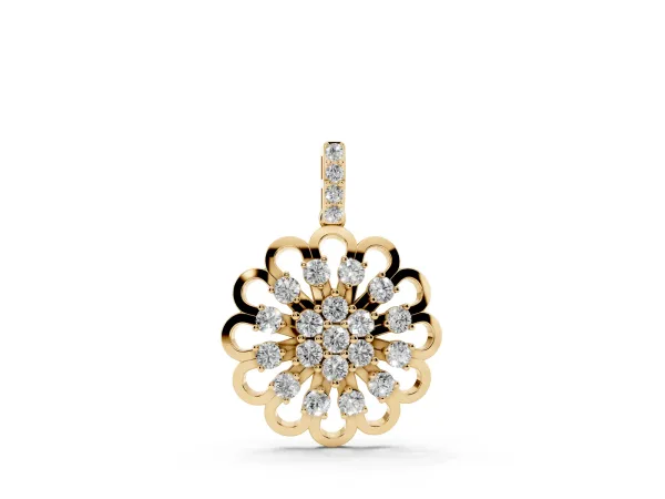 Round Diamond Floral Halo Pendant with Prong Setting Yellow gold