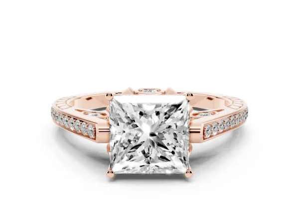 Princess Cut Cut Cathedral Pave Diamond Engagement Ring with Six-Prong Setting Rose gold