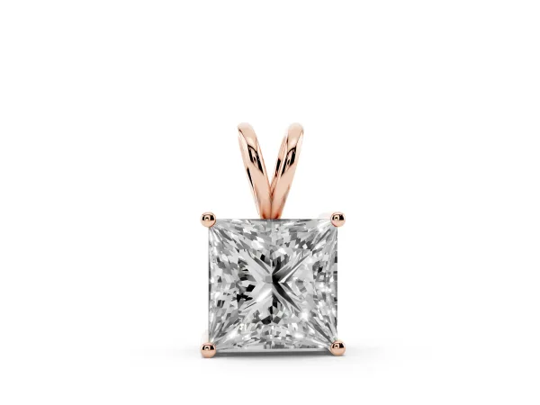 Princess Diamond Solitaire Pendant with Four Prong Setting Rose gold