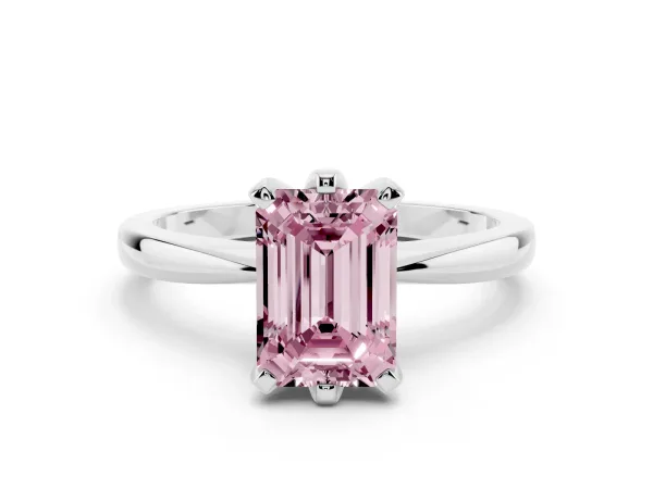 Fancy Pink Emerald Cut Solitaire Engagement Ring with Six-Prong Setting and Tapered Band White gold