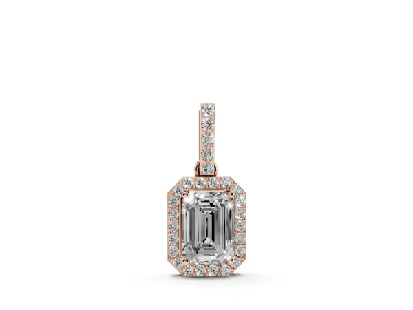 Emerald Cut Halo Diamond Pendant with Prong Setting Rose gold