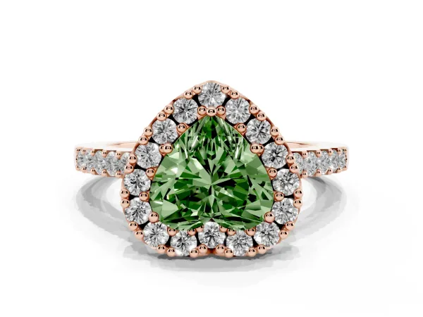 Fancy Green Heart Cut Halo Diamond Pavé Solitaire Ring Rose gold