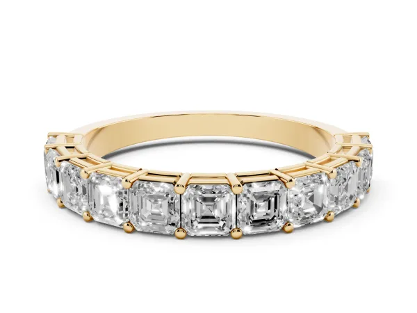 Asscher Cut Half Eternity Band with Shared Prong Setting Yellow gold