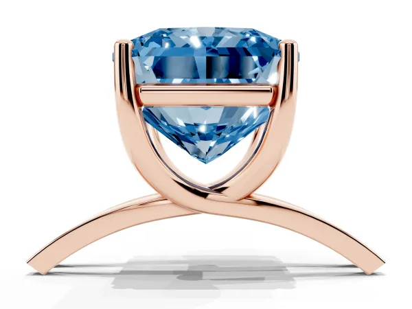 Fancy Blue Radiant Cut Cut Diamond Solitaire Engagement Ring with Tapered Plain Band and Four-Prong Setting Rose gold