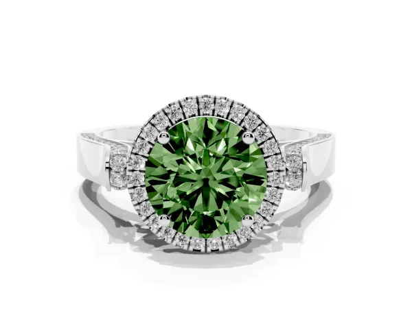 Fancy Green Round Cut Halo Pave Split Shank Prong Setting Ring Platinum