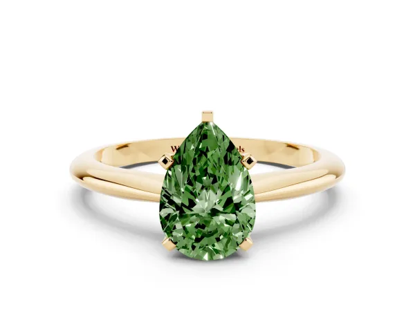 Fancy Green Pear Cut Cut Solitaire Ring with Four-Prong Setting on a Classic Band Yellow gold