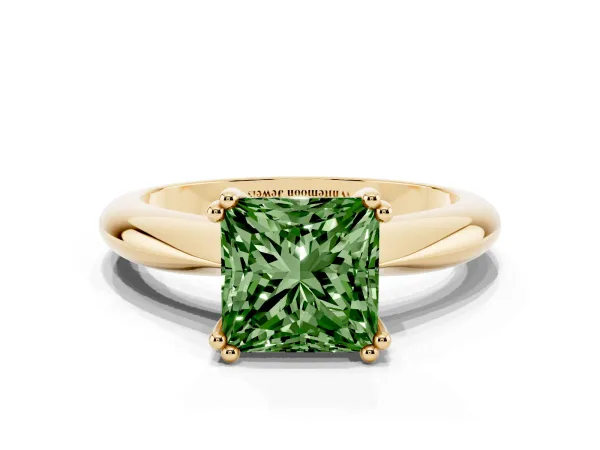 Fancy Green Princess Cut Cut Solitaire Engagement Ring with Tapered Band and Four-Prong Setting Yellow gold