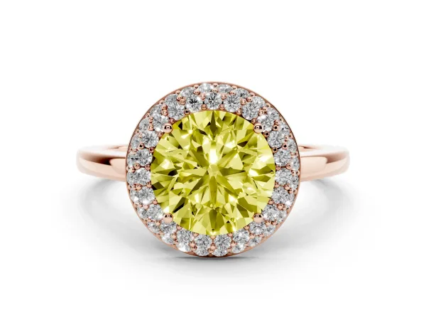 Fancy Yellow Round Cut Halo Diamond Engagement Ring with Solitaire Band and Four-Prong Setting Rose gold