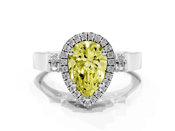 Fancy Yellow Pear Cut Halo Pave Split Shank Prong Setting Ring Platinum