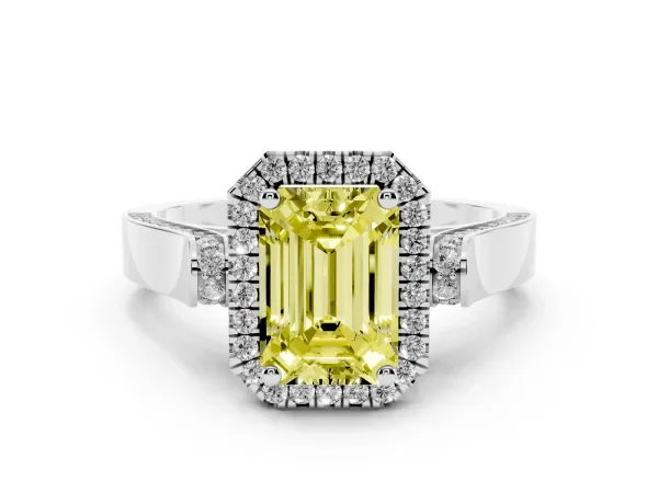Fancy Yellow Emerald Cut Halo Pave Split Shank Prong Setting Ring Platinum