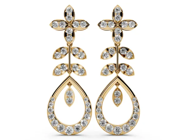 Marquise and Round Diamond Sparkling Dewdrop Drop Earrings Yellow gold