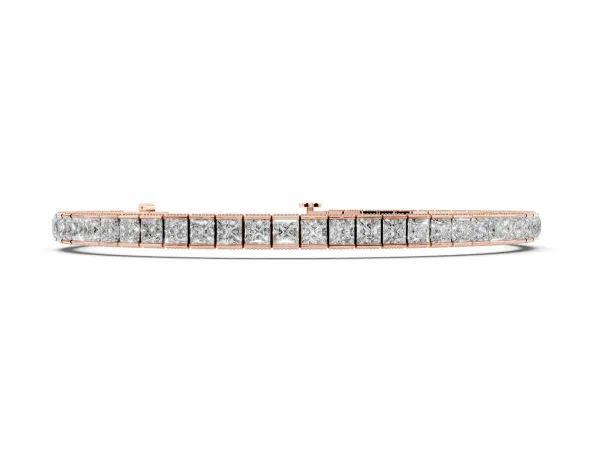 Princess Cut Channel Set Tennis Bracelet with Box Clasp Rose gold