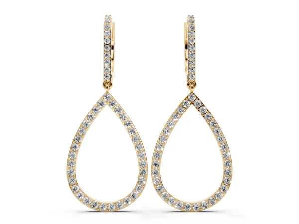 Round Diamond Teardrop Drop Earrings Yellow gold