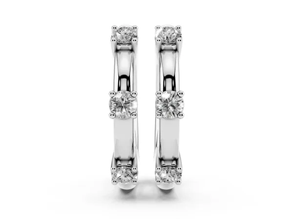 Round Diamond Station Huggie Hoop Earrings White gold