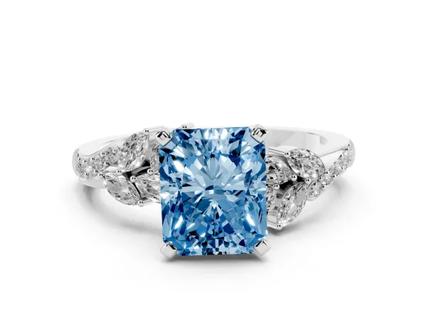Fancy Blue Radiant Cut Solitaire Marquise Twist Band with Six-Prong Setting Platinum