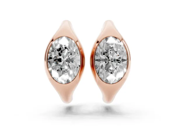 Oval Diamond Framed Huggie Hoop Earrings Rose gold