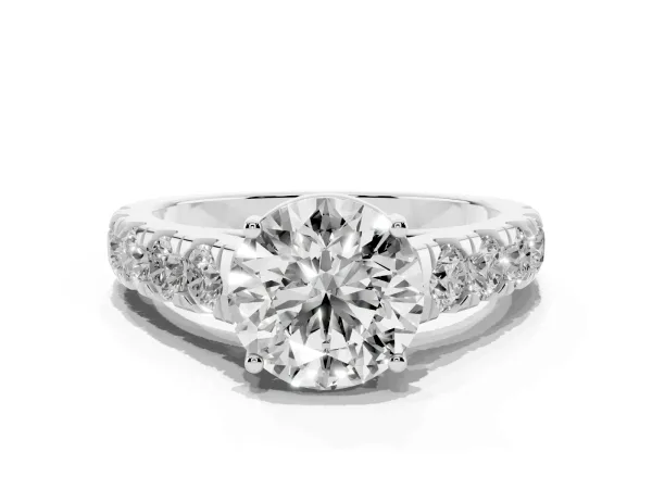 Round Cut Cut Diamond Solitaire Ring with Micro Pave Band and Prong Setting Platinum