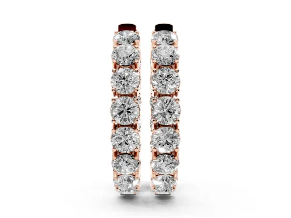 Round Cut Diamond Inside-Out Hoop Earrings with Shared Prong Setting Rose gold