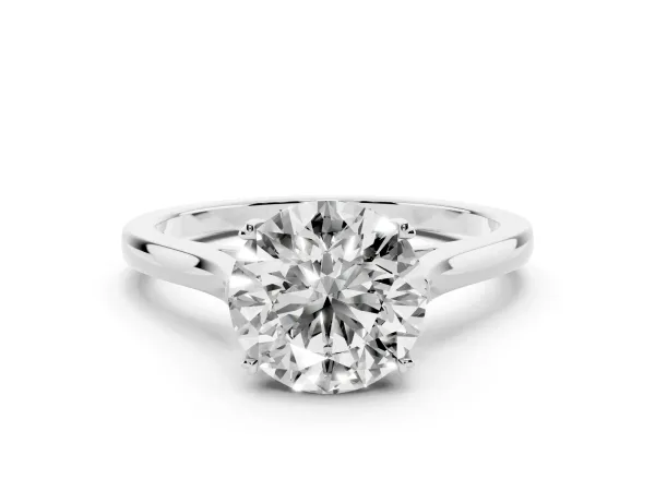 Round Cut Solitaire Heart Prong Engagement Ring with Tapered Band White gold