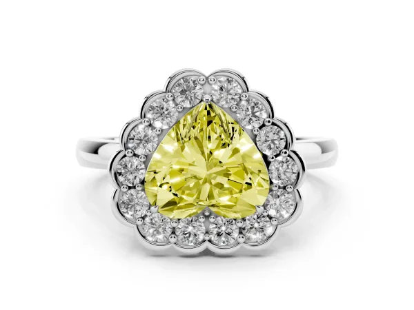 Fancy Yellow Heart Cut Halo Cluster Diamond Engagement Ring with Solitaire Band and Prong Setting White gold