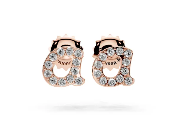 Round Diamond Initial A Stud Earrings Rose gold