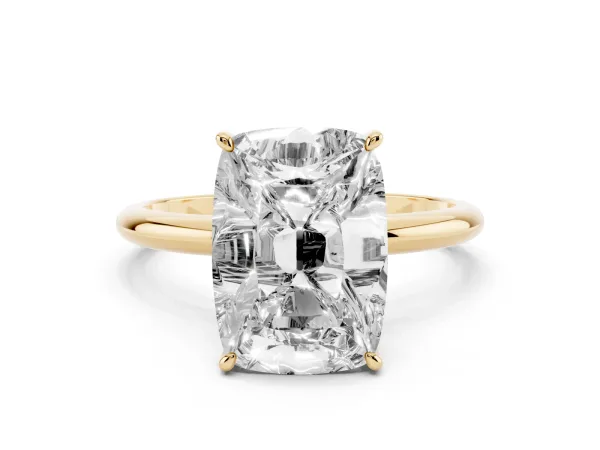 Old Mine Elongated Cushion Diamond Classic Band Four Prong Solitaire Ring Yellow gold
