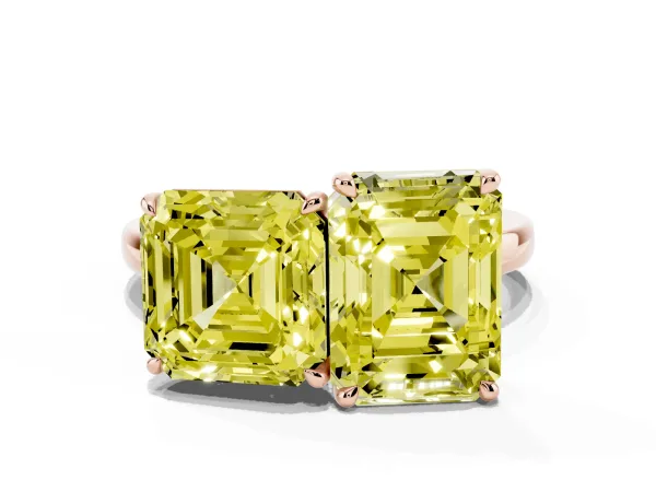 Fancy Yellow Asscher Cut and Emerald Cut Toi Moi Ring with Prong Setting Rose gold