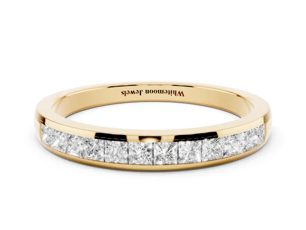 Princess Cut Channel Set Diamond Eternity Band Yellow gold