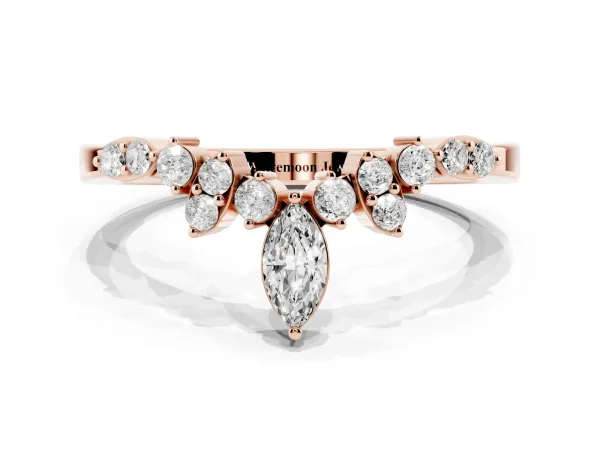 Marquise and Round Diamond Chevron Band with Prong Setting Rose gold
