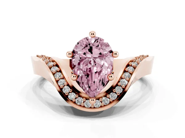 Fancy Pink Pear Cut Solitaire Diamond Engagement Ring with Pave Band and Four-Prong Setting Rose gold