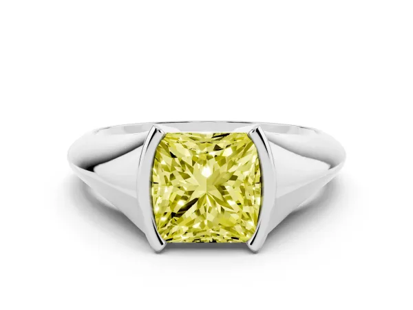 Fancy Yellow Princess Cut Solitaire Tension Set Diamond Ring White gold