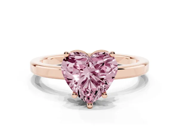 Fancy Pink Heart Cut Cut Solitaire Engagement Ring with Four-Prong Setting on a Classic Band Rose gold