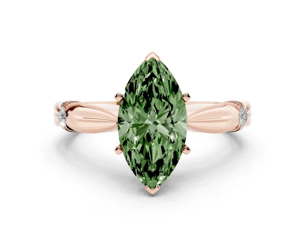 Fancy Green Marquise Cut Solitaire Diamond Twisted Band with Four-Prong Setting Rose gold