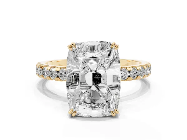 Old Mine Elongated Cushion Diamond Pave Band Ring Yellow gold