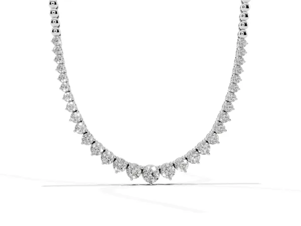 Round Diamond Tennis Necklace with Graduated Prong Setting White gold