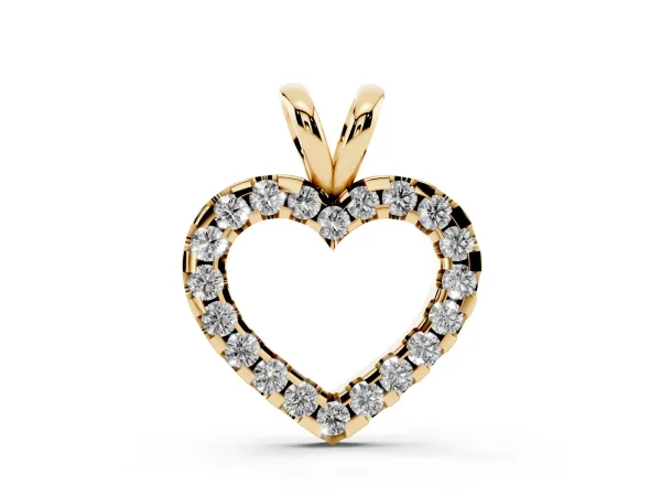 Round Diamond Heart Pendant with Pavé Setting Yellow gold