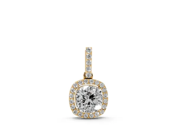 Cushion Halo Diamond Pendant with Prong Setting Yellow gold