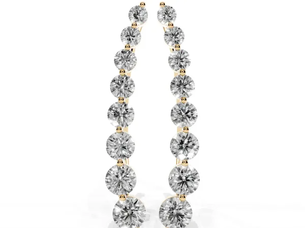 Round Diamond Climber Earrings with Prong Setting on Curved Band Yellow gold