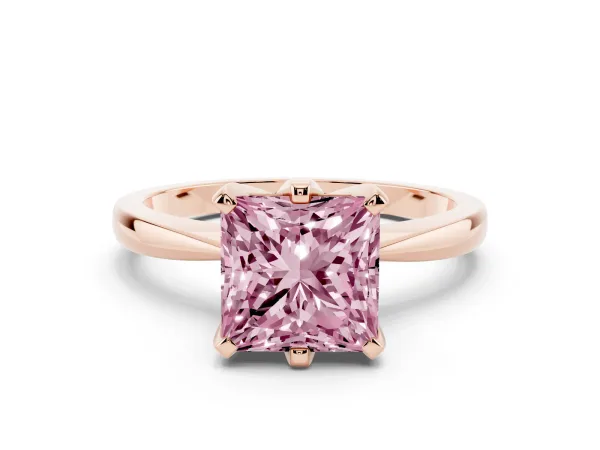 Fancy Pink Princess Cut Solitaire Engagement Ring with Six-Prong Setting and Tapered Band Rose gold